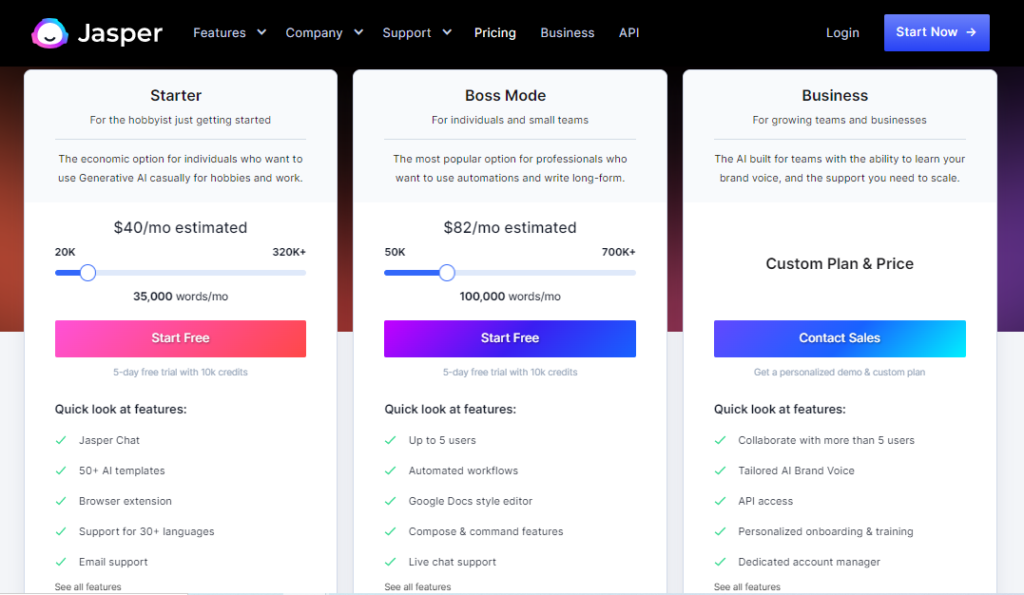 jasper vs rytr - jasper pricing